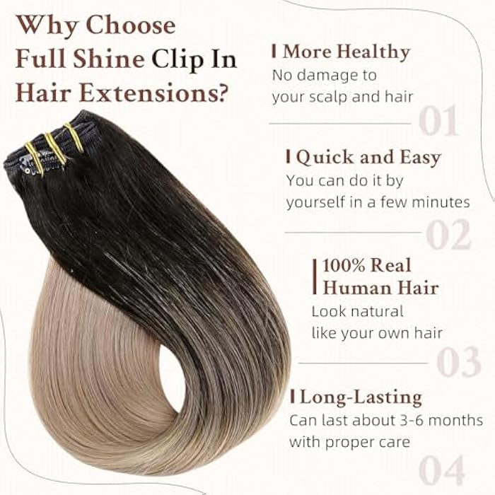 ECIF Blonde Extensions 14 Inch Clip in Hair Extensions Human Hair Color 1B Off Black Fading to 18 Ash Blonde 120 Gram Human Hair Extensions 7Pcs Clip in Human Hair for Women - Image 4